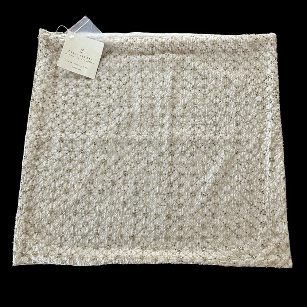 NWT Pottery Barn 18” X 18” Square Champagne Shimmer Beaded Pillow‎ Cover New